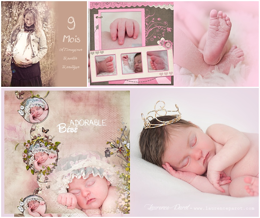 Album naissance famille personnalisé en scrapbooking digiscrap scrap dgital laurence parot photographe naissance essonne vigneux sur seine